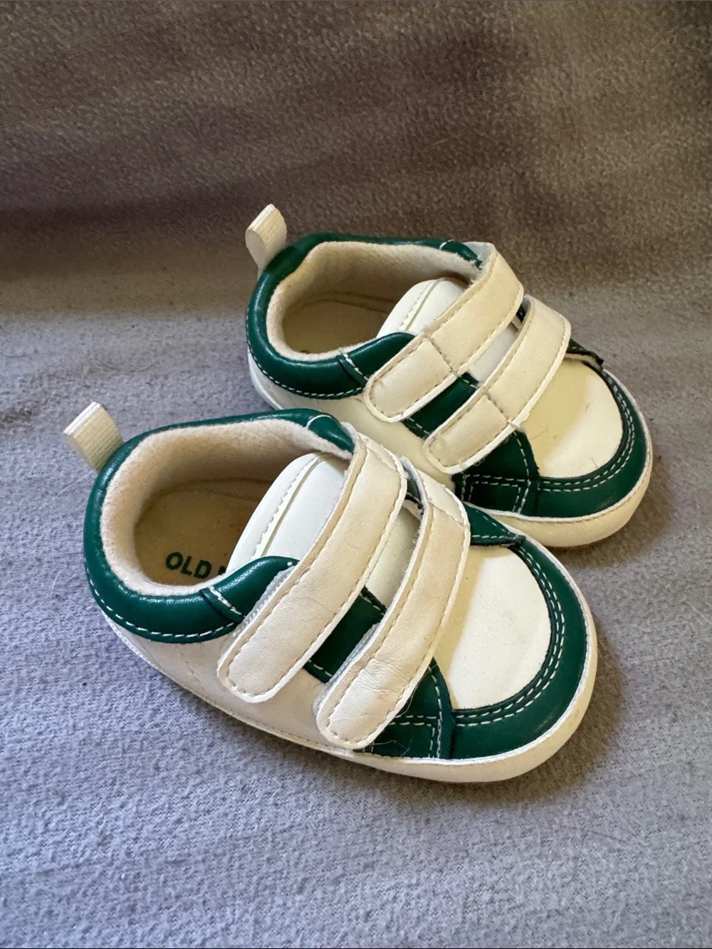 Old Navy White and Green Baby Walker Sneakers with Double Straps